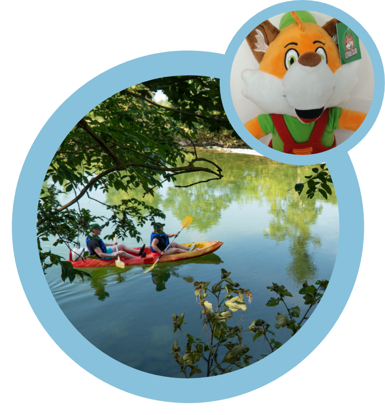 Children's club activities at Les Bords de Loue campsite in Jura with Lenny the Fox