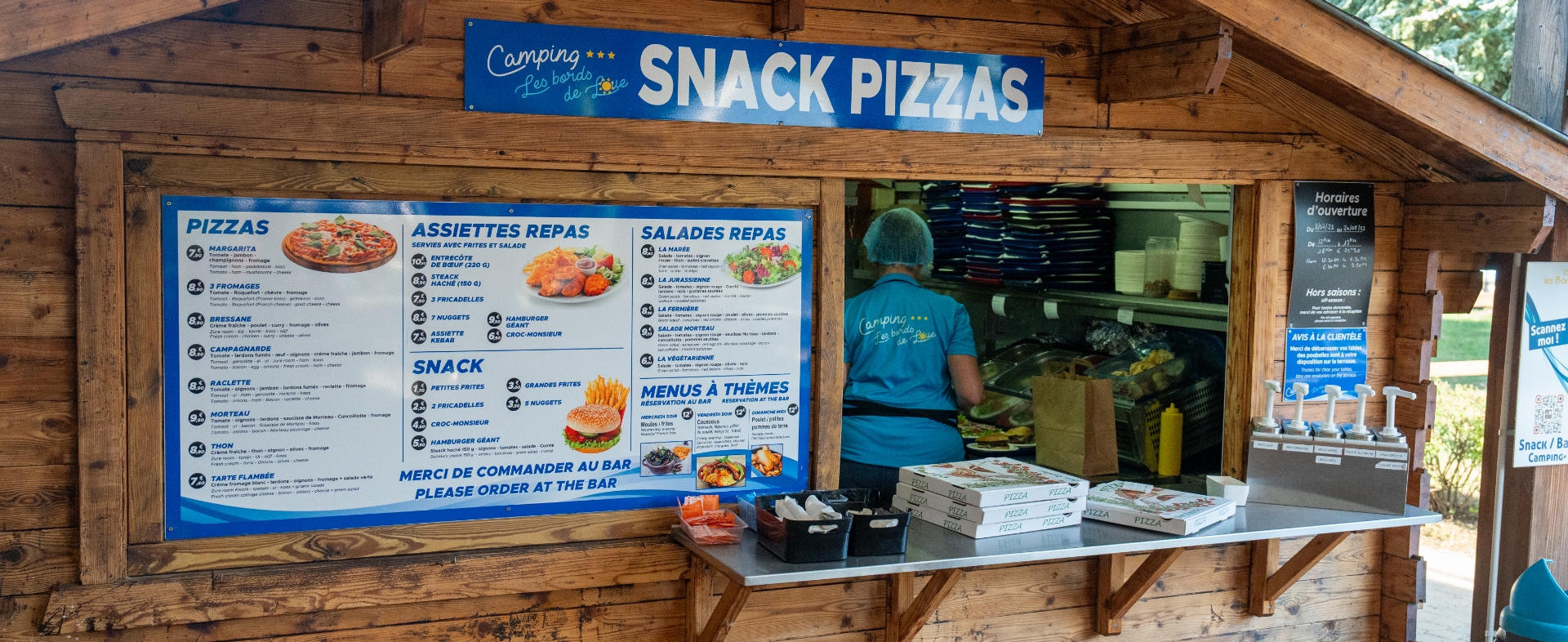 La carte du snack du camping Les Bords de Loue dans le Jura